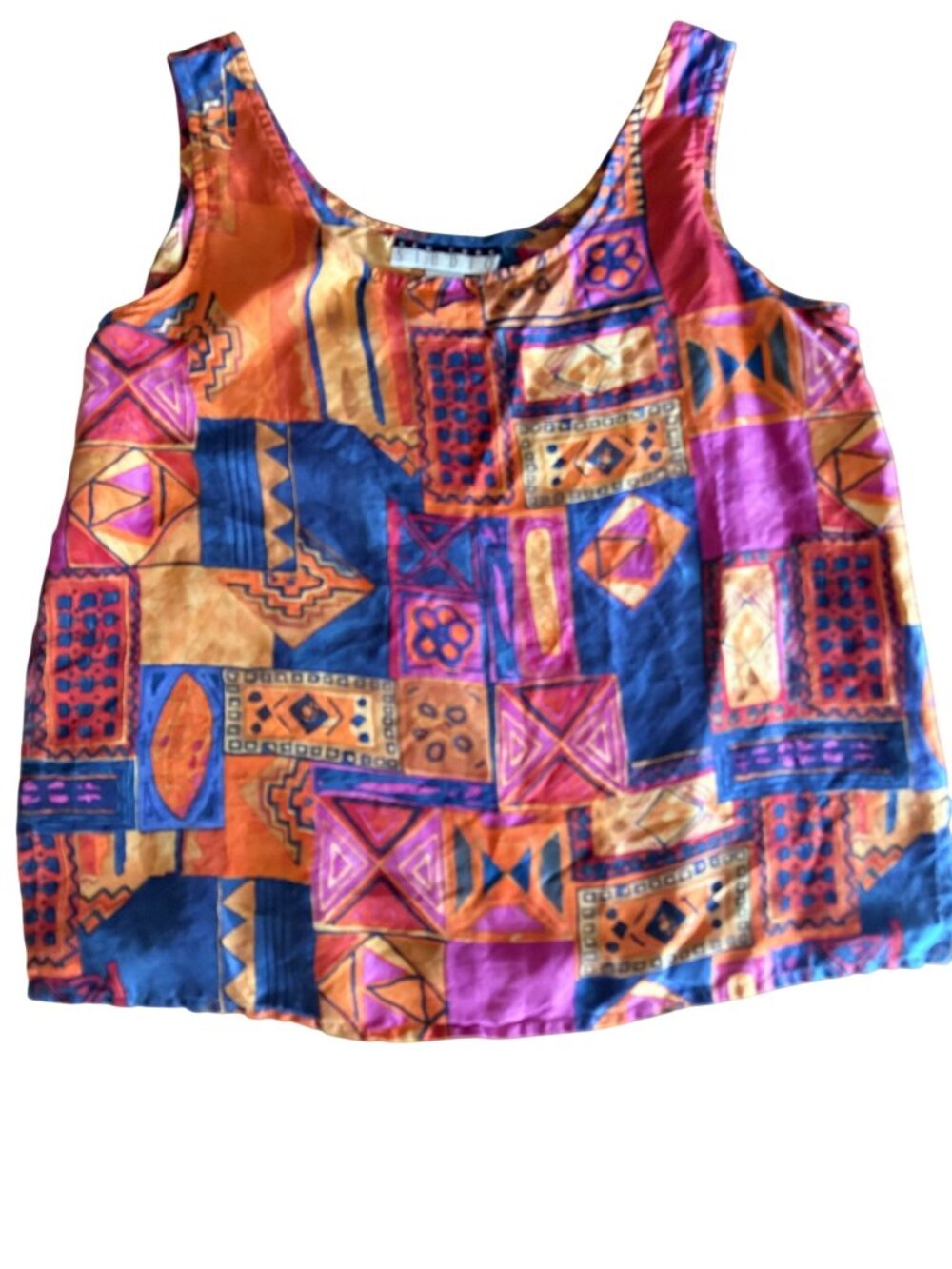 Vintage New York Studio Womens 100% Silk Tank Top Multi-Colored Size L Geometric